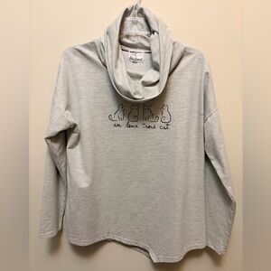 LIVIN FOR THE WEEKEND Oversized Un, deaux, trois, cat Cowel Neck Sweatshirt